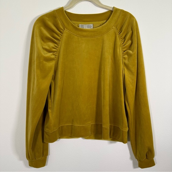 Saturday/Sunday Anthropologie Kamira Ruched Sweatshirt Marigold Velour Size XS - Picture 3 of 10